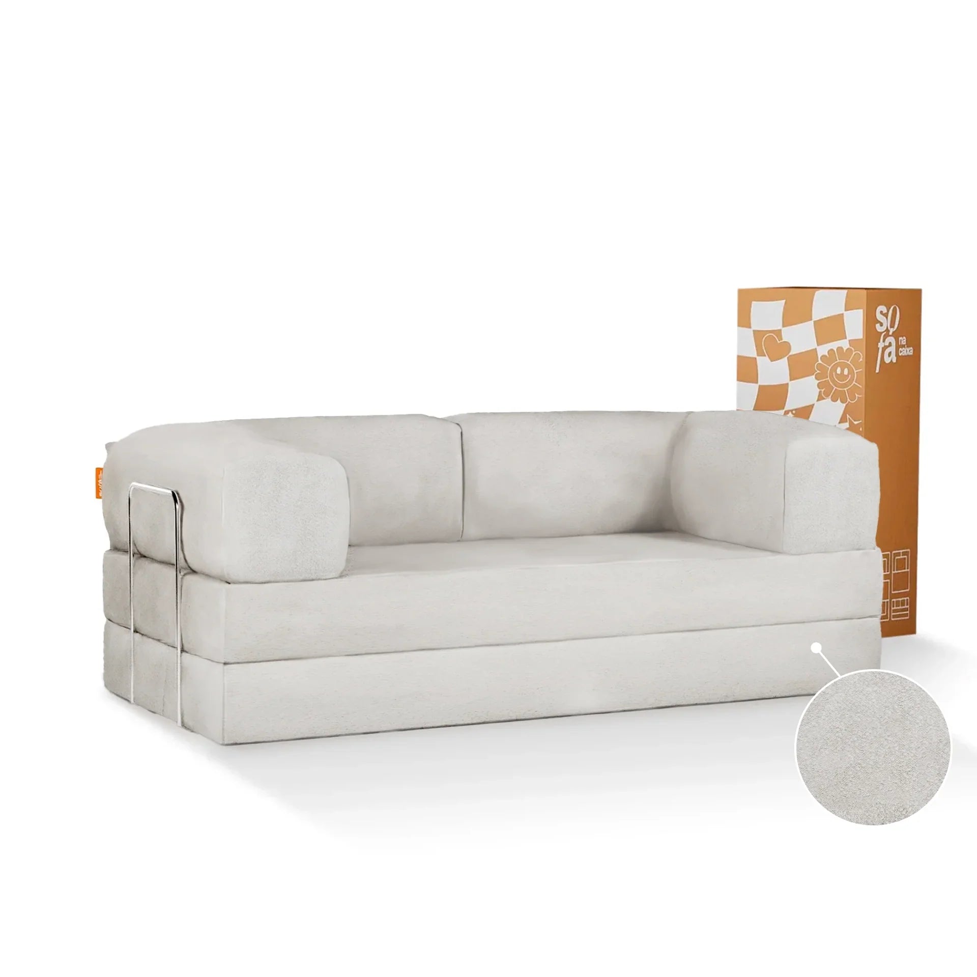 <tc>Sofa na Caixa</tc> Sofá Cama Bloom Boucle - Linho