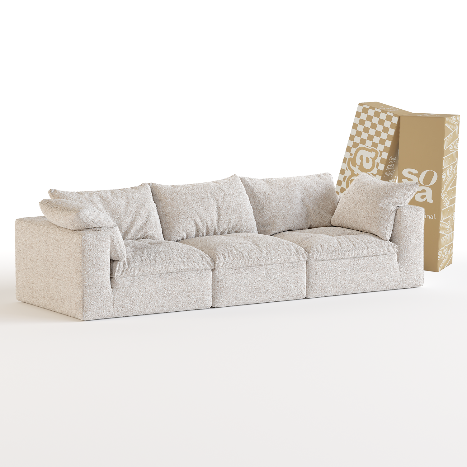 <tc>Sofa na Caixa</tc> Siena 3 lugares em Boucle - Linho