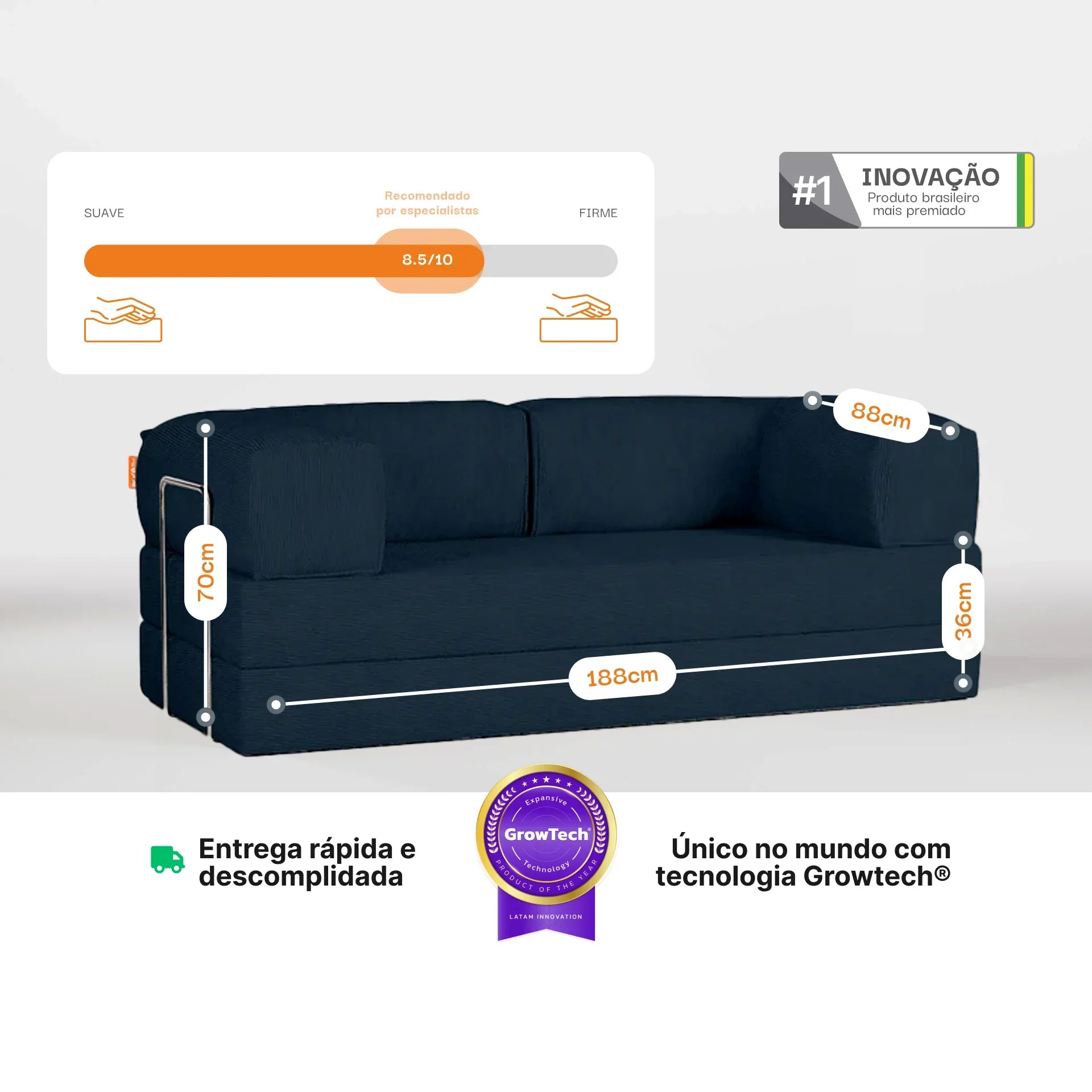 <tc>Sofa na Caixa</tc> Sofá Cama Bloom Veludo - Azul