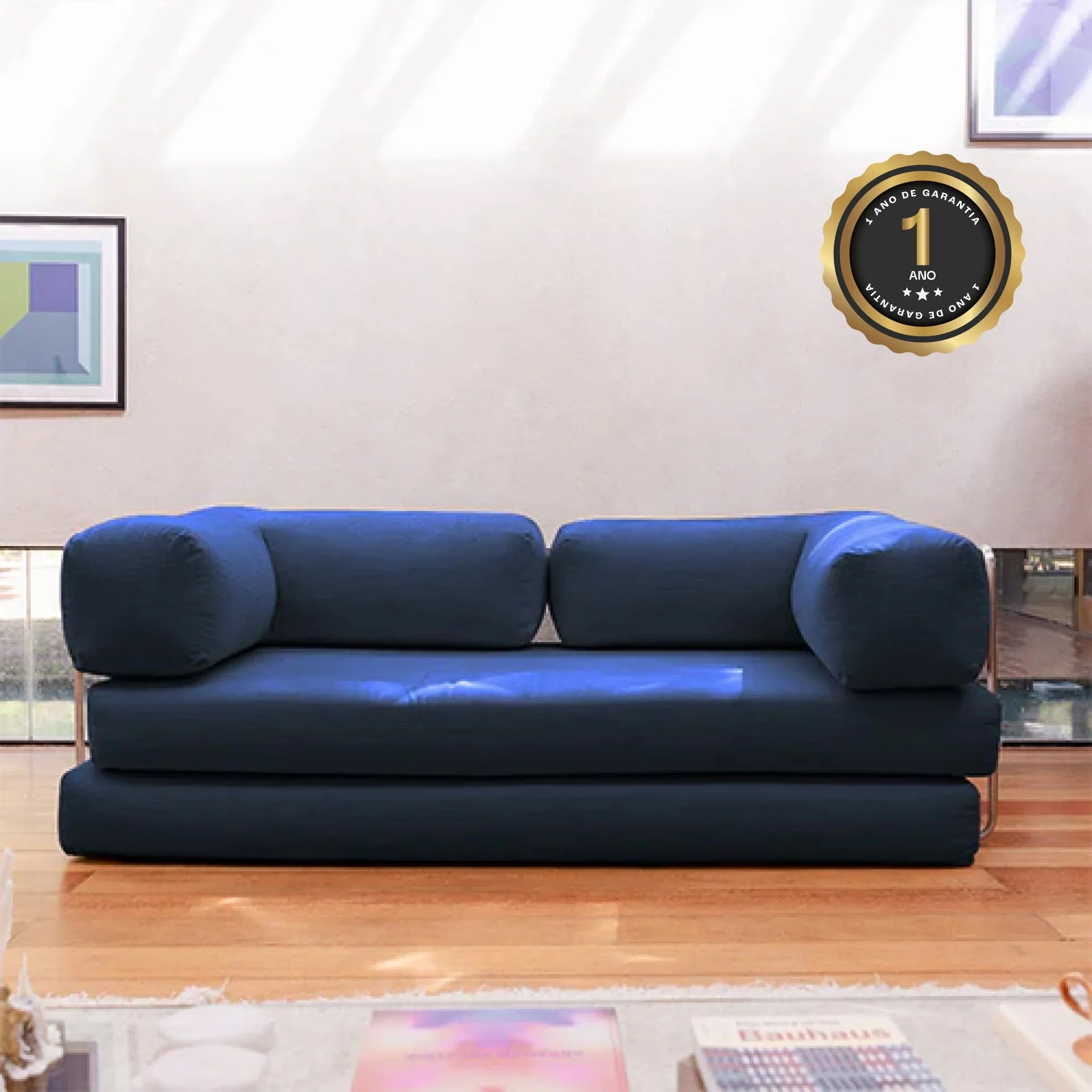 <tc>Sofa na Caixa</tc> Sofá Cama Bloom Veludo - Azul