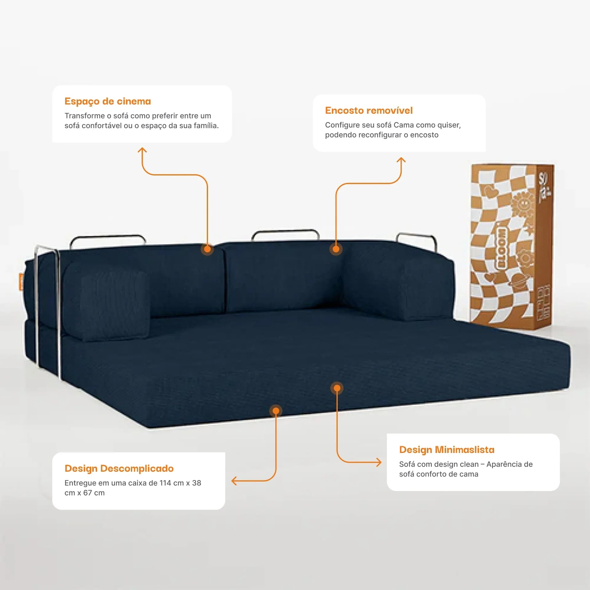 <tc>Sofa na Caixa</tc> Sofá Cama Bloom Veludo - Azul