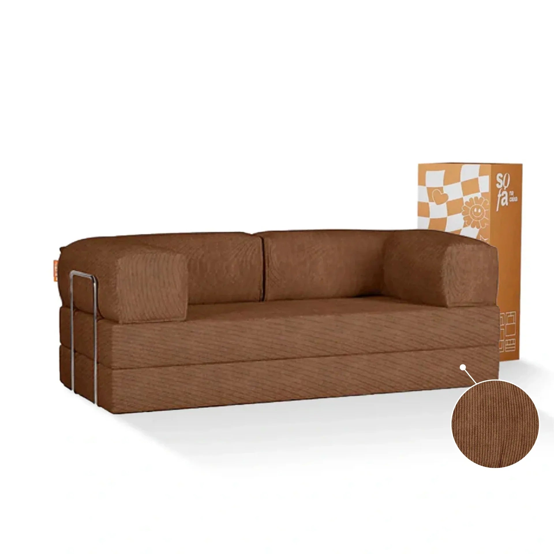 <tc>Sofa na Caixa</tc> Sofá Cama Bloom Veludo - Marrom