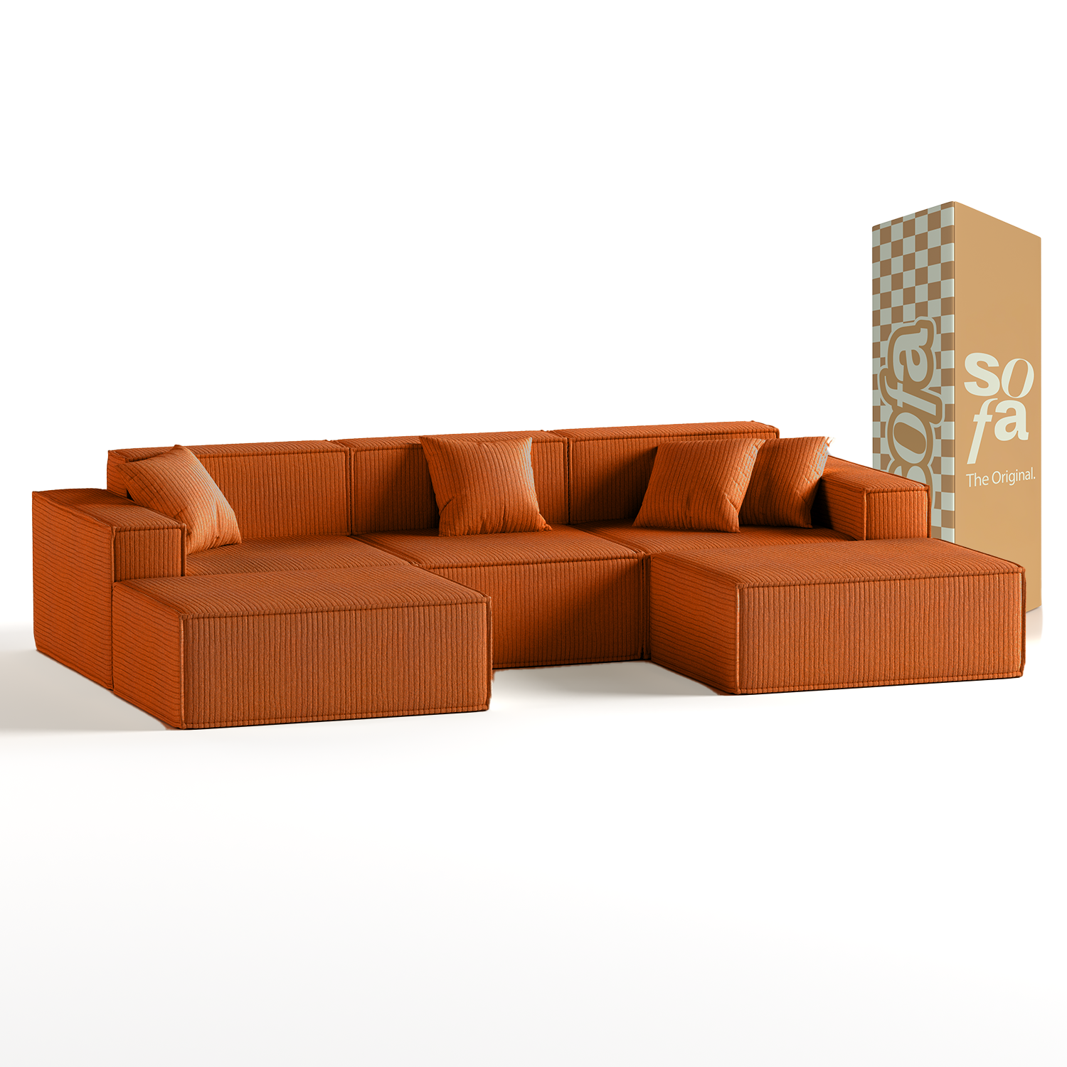 <tc>Sofa na Caixa</tc>  <tc>Pelion</tc> 3 lugares + 2 espreguiçadeiras em Boucle - Laranja