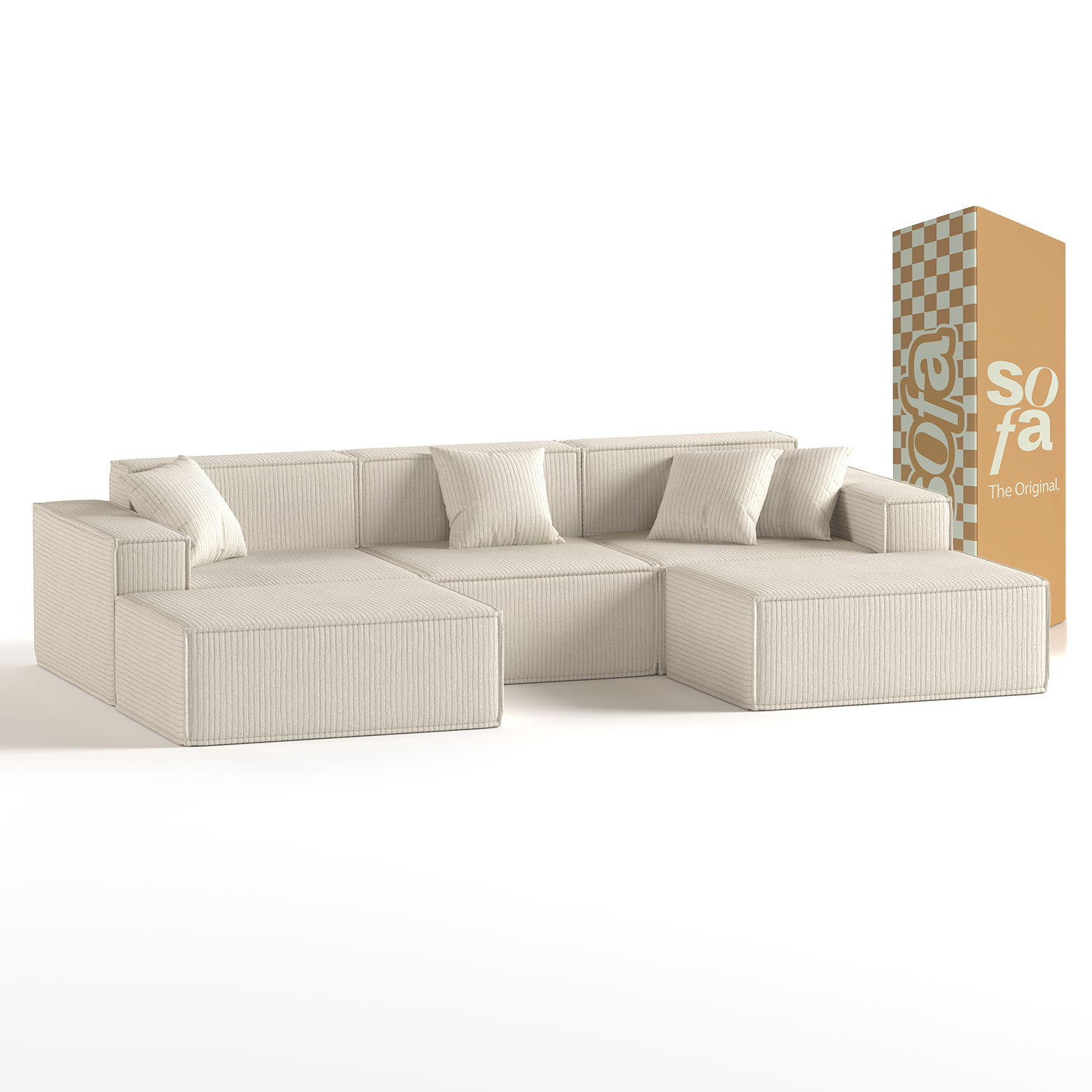 <tc>Sofa na Caixa</tc>  <tc>Pelion</tc> 3 lugares + 2 espreguiçadeiras em Boucle - Linho