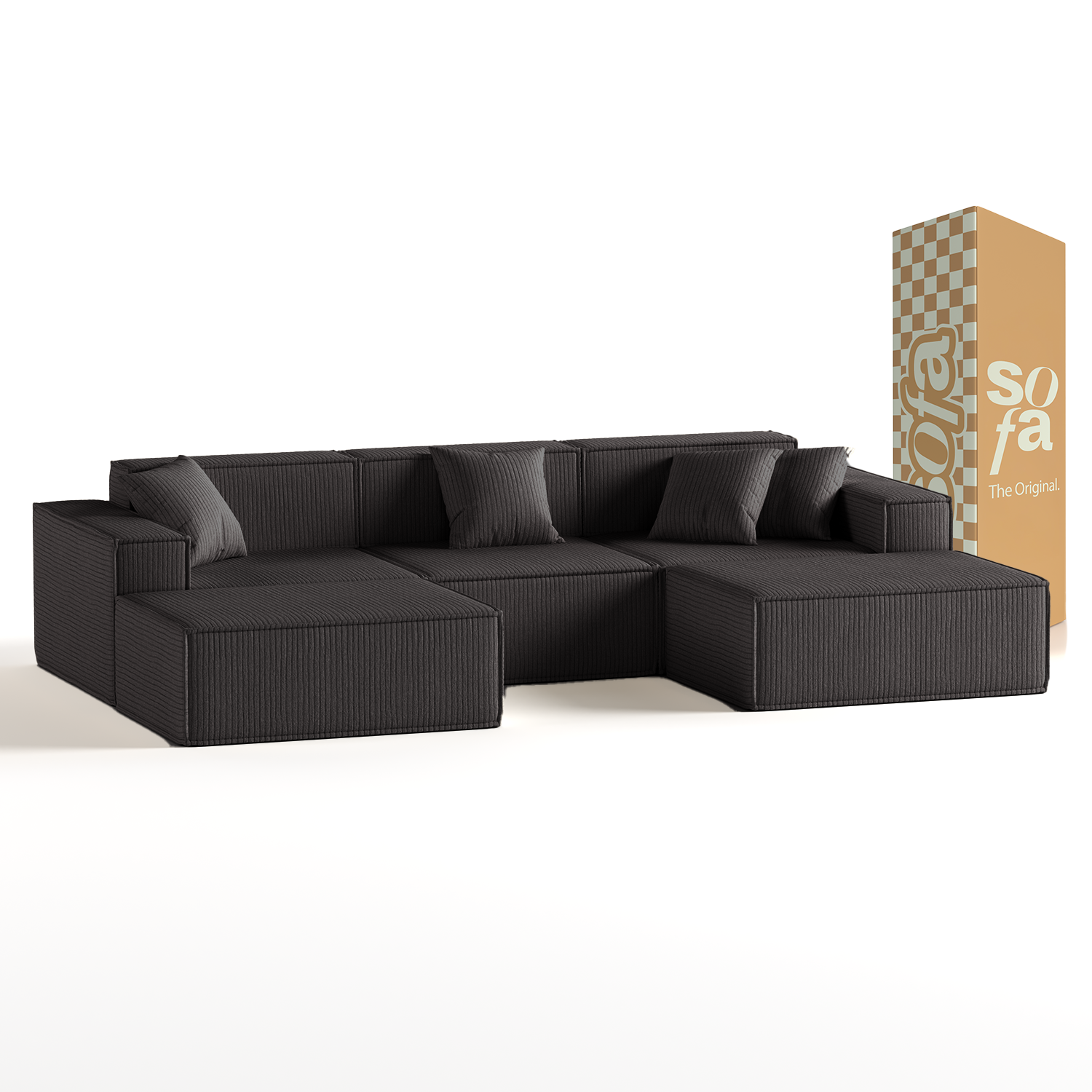 <tc>Sofa na Caixa</tc>  <tc>Pelion</tc> 3 lugares + 2 espreguiçadeiras em Boucle - Cinza