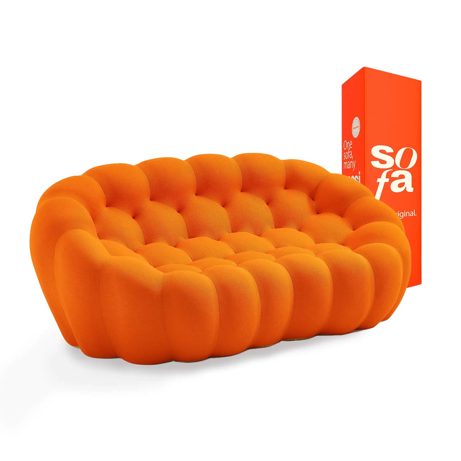 <tc>Sofa na Caixa</tc>  <tc>cosmo</tc> 3 lugares em Boucle - Laranja