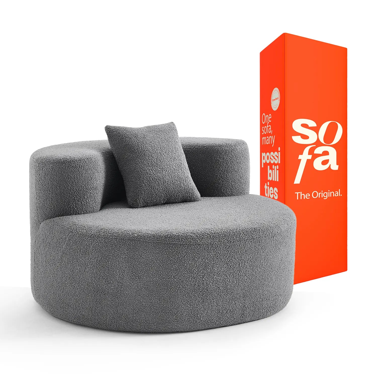 <tc>Sofa na Caixa Dunne em Boucle - Cinza</tc>