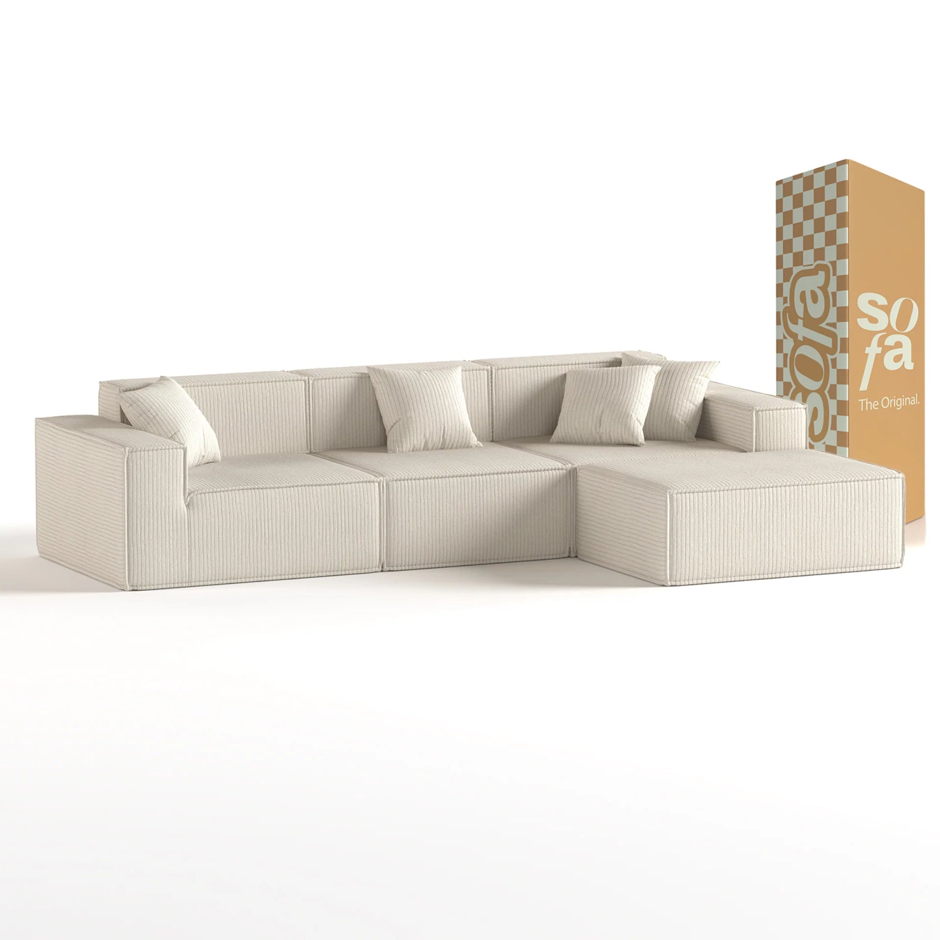 <tc>Sofa na Caixa</tc>  <tc>Pelion</tc> 3 lugares + 1 espreguiçadeira em Boucle - Linho