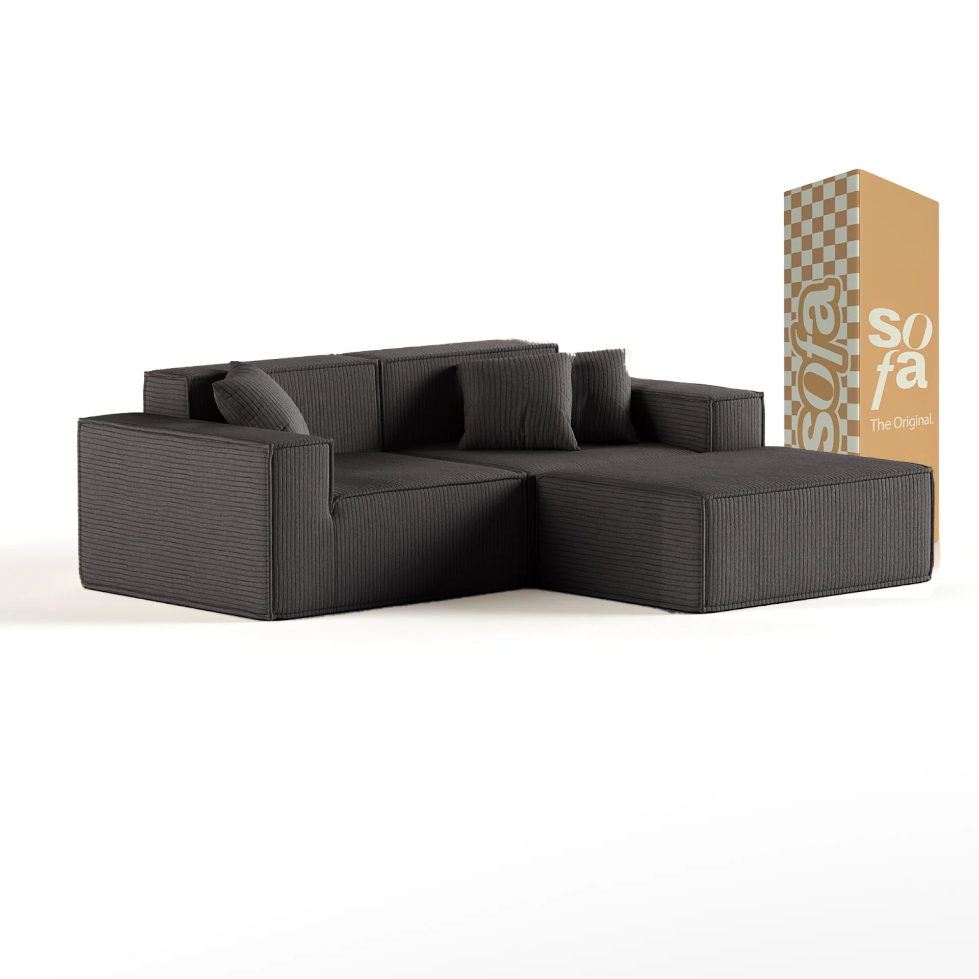 <tc>Sofa na Caixa</tc>  <tc>Pelion</tc> 2 lugares + 1 espreguiçadeira em Boucle - Cinza