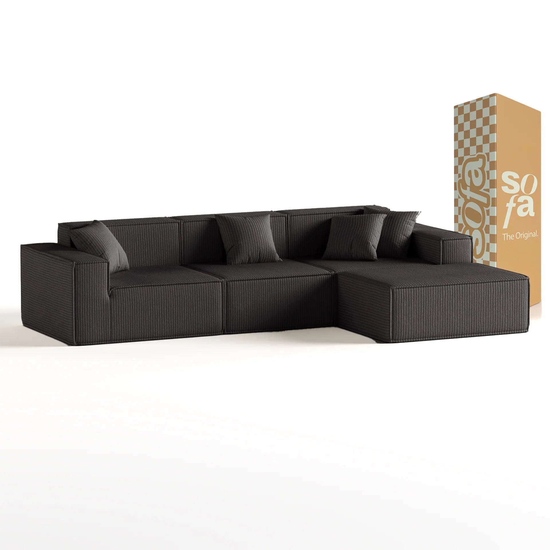 <tc>Sofa na Caixa</tc>  <tc>Pelion</tc> 3 lugares + 1 espreguiçadeira em Boucle - Cinza