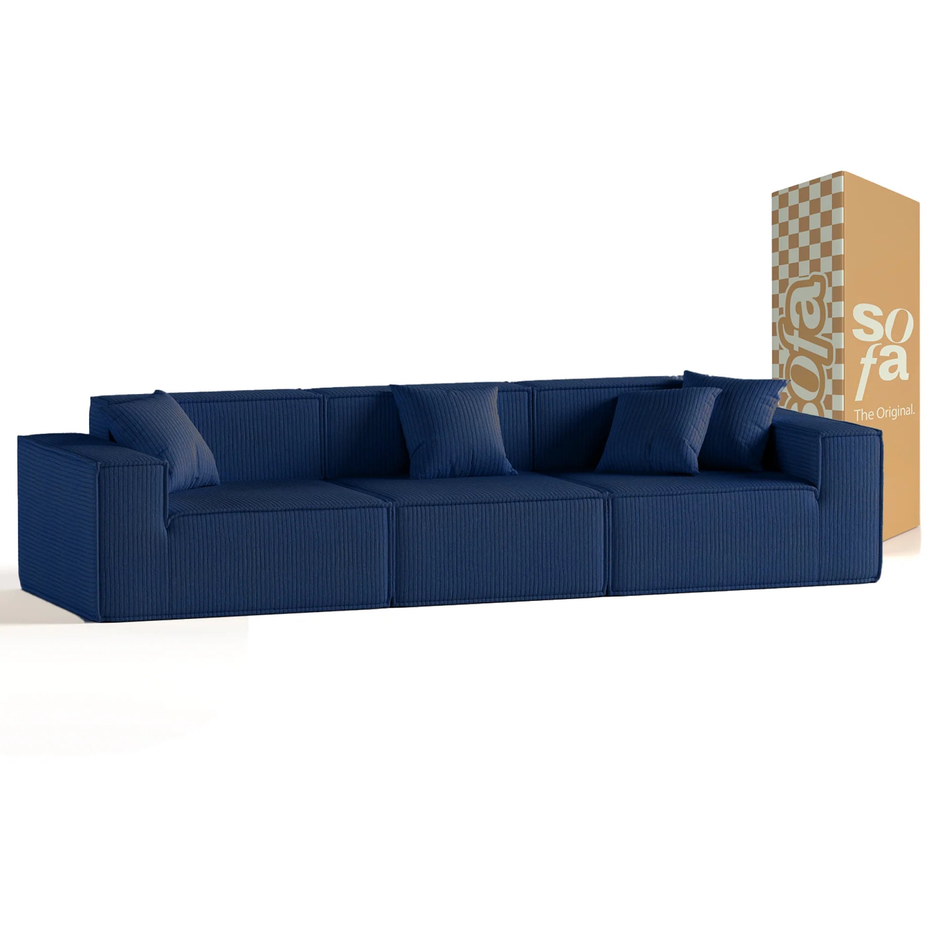 <tc>Sofa na Caixa</tc>  <tc>Pelion</tc> 3 lugares em Boucle - Azul