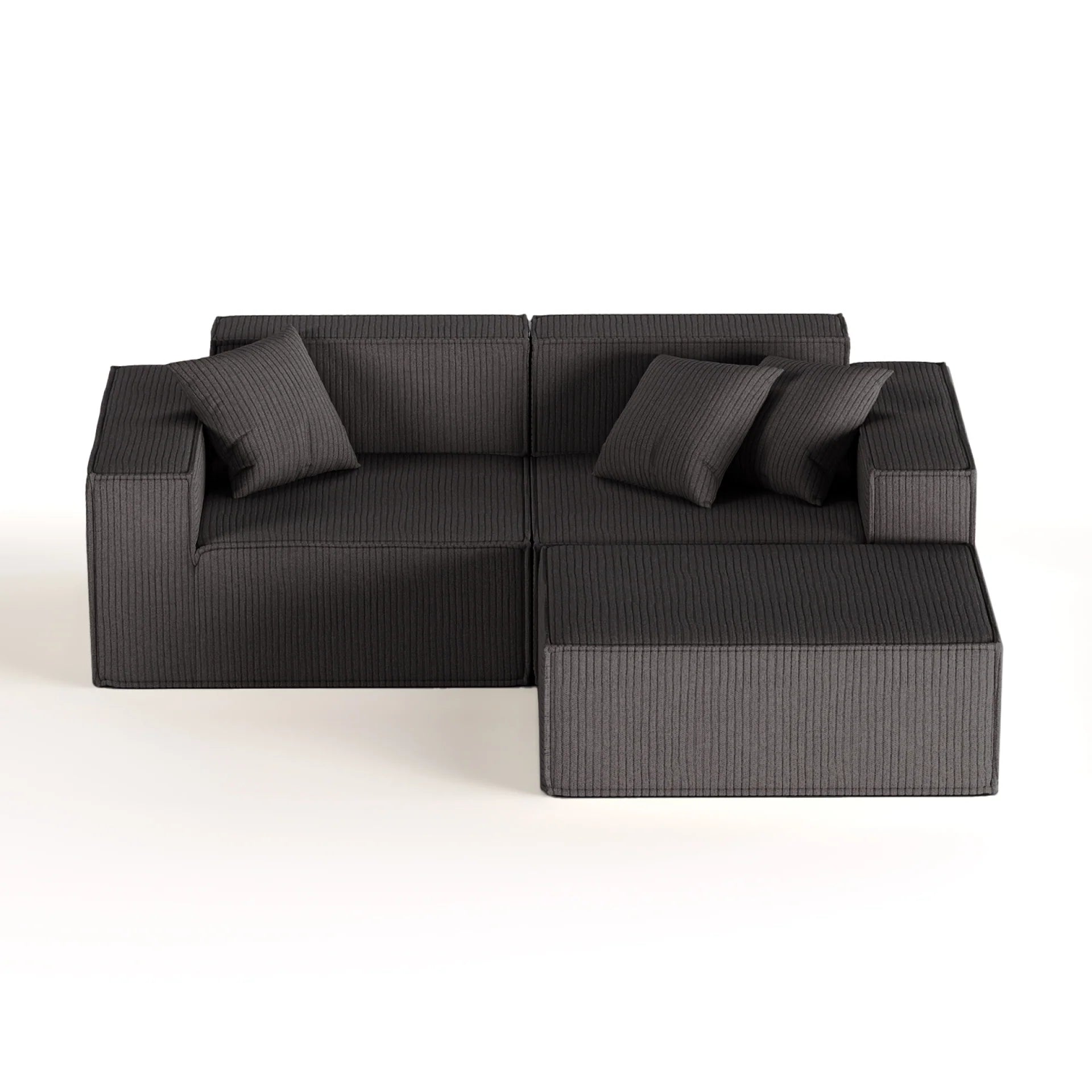 <tc>Sofa na Caixa</tc>  <tc>Pelion</tc> 2 lugares + 1 espreguiçadeira em Boucle - Cinza